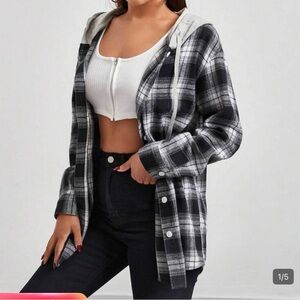 SHEIN Black and White Plaid Jacket